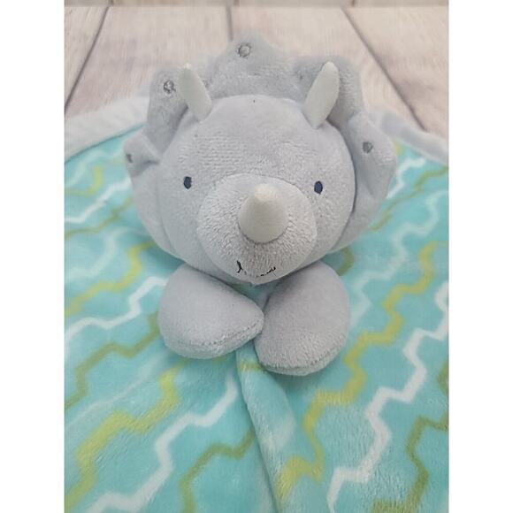 Lullaby Lane Plush Dinosaur Triceratops Lovey Security Blanket Gray Green 12" - Picture 2 of 5